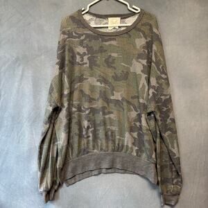 Fantastic Fawn Oversized Camo Waffle Knit Long Sleeve Top Small Skater Street